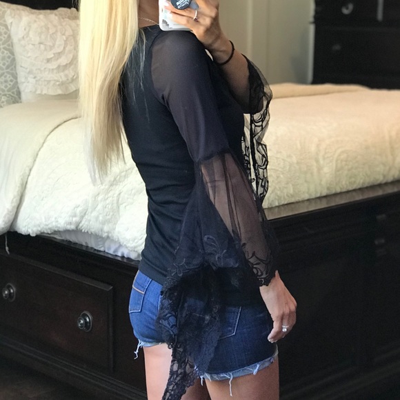 Black Long Bell Sleeve Top - Picture 6 of 7